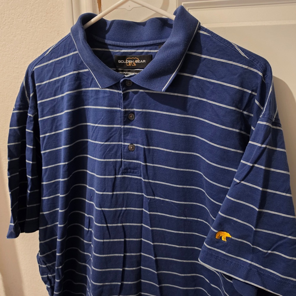 Golden Bear Men XL Blue Striped 60s 2-Ply Mercerized Cotton Polo Shirt Short Slv